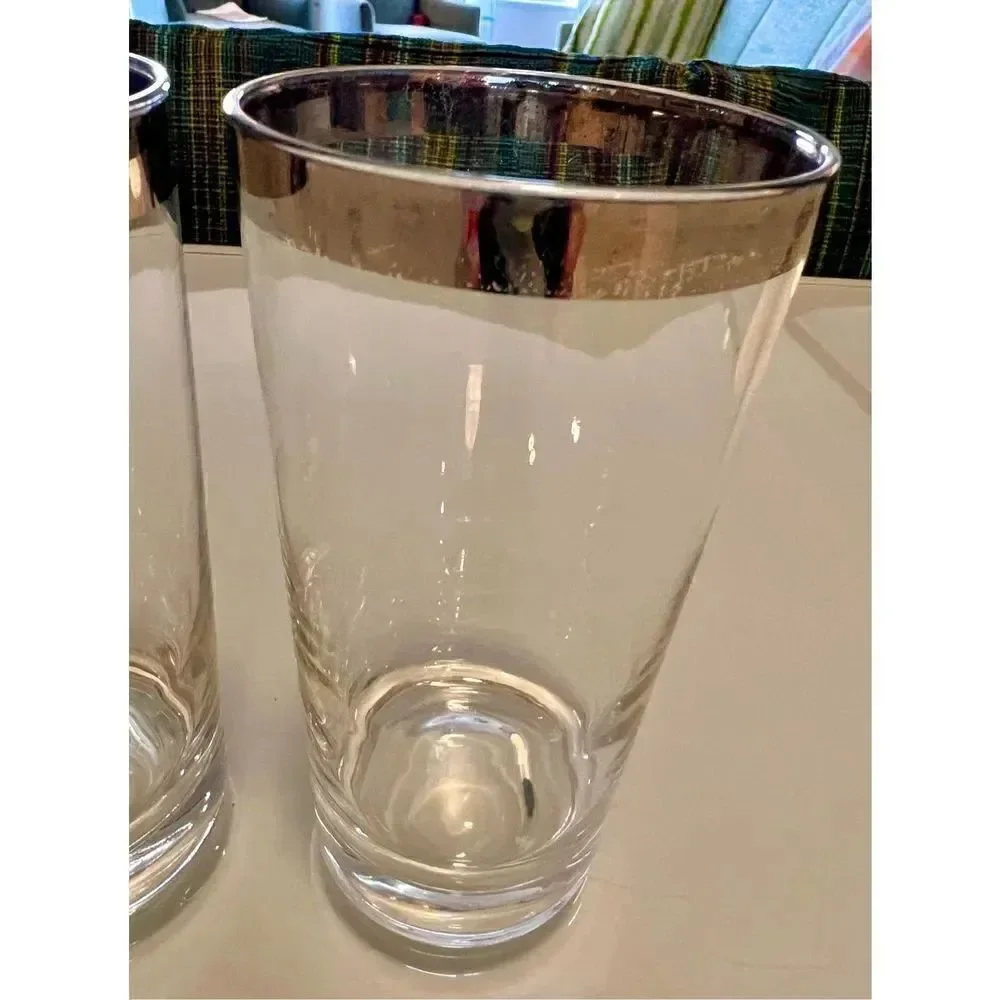Lot of 3 Dorothy Thorpe Silver Rim Highball Glasses Ice Tea Drinking Glasses